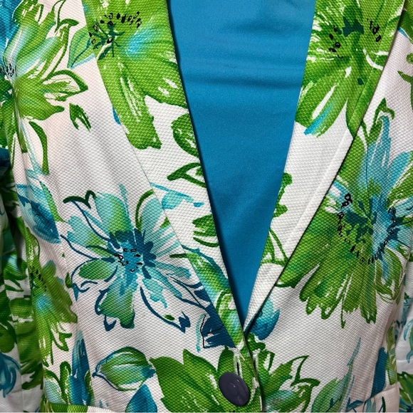 Susan Graver Blue and Green Floral Blazer Top Set - Picture 3 of 4